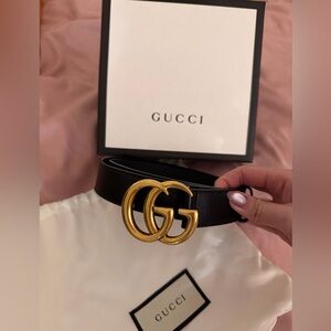 Gucci Marmont Women's Black Belt with Gold GG Buckle